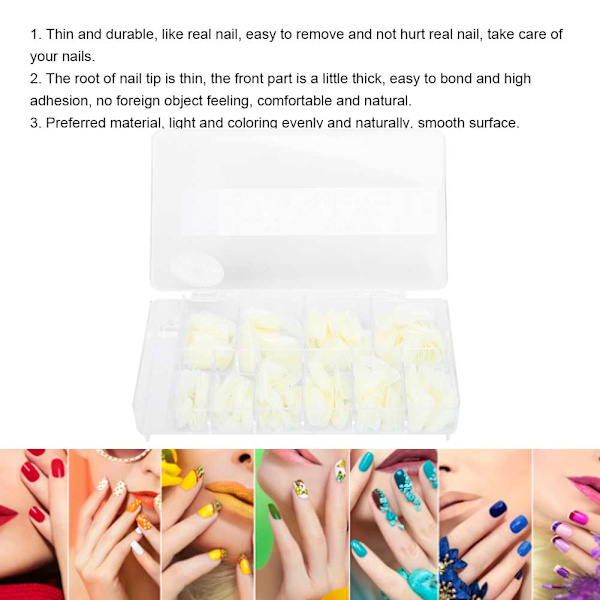 500 stk Profesjonell DIY Akryl UV Gel Fake Nail Art Tips Tool med Box500 stk Naturlig farge