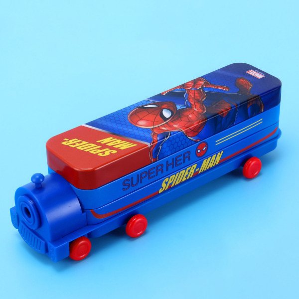 Tecknad case Tågform 2-lagers vikbar brevpapperskåpa med stor kapacitet för studenter Hemskola Mörkblå Spider Man