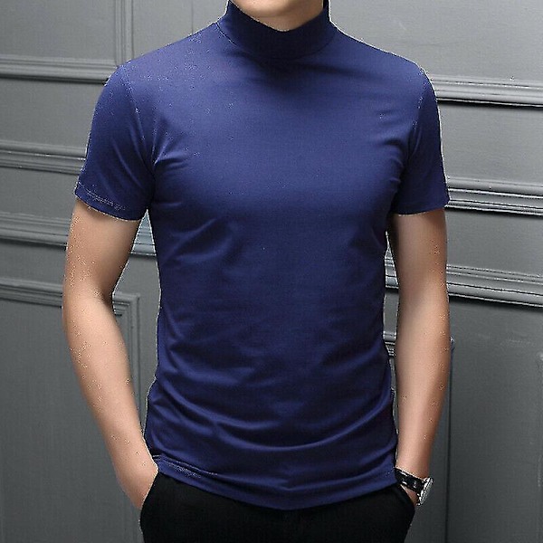 Stylish Men's Slim Fit Turtle Neck Sweater T-shirt XL blue