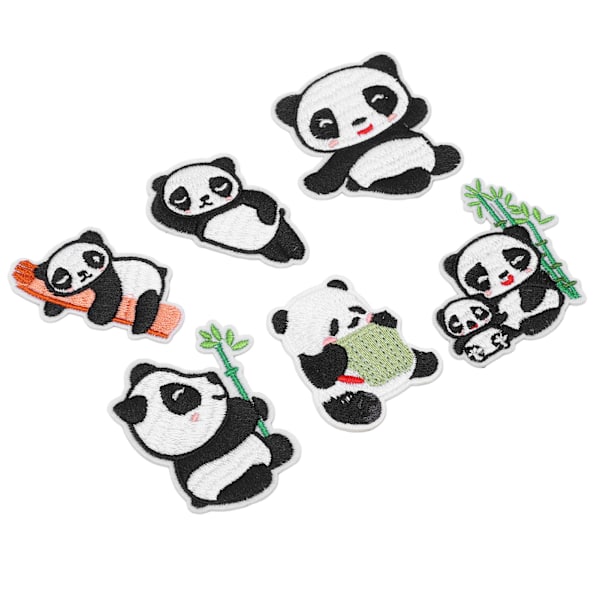 6 stk Panda broderilapp med skyggelegging for å skjule flekker og skader i ulike stiler Panda strykemerker for DIY-håndverk, veske og sko
