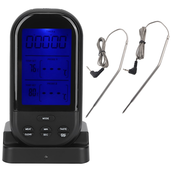 Wireless Remote Food Thermometer with Dual Probe Kitchen Cooking Barbecue Grill Accessory(TSK32B Black )