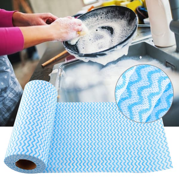 50 st engångs non-stick olja non-woven dammvippa disktrasa handduk för kök (blå)