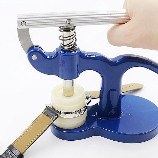 Komplett kit kompatibelt med klockreparation, med stift-/urmakarpress och 12 stansar inkluderade