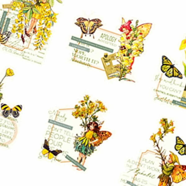 30 ark vintage fe-stickers, blomster fe-stickers til scrapbog, junk journal-artikler, DIY-håndværk, album, bærbare computere, gule