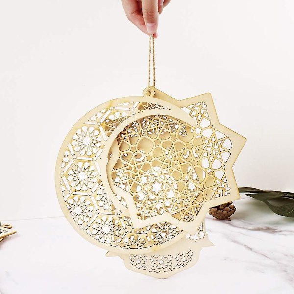 6-delt Eid Mubarak trepyntsett - DIY Moon Wind Shape Dekorasjoner