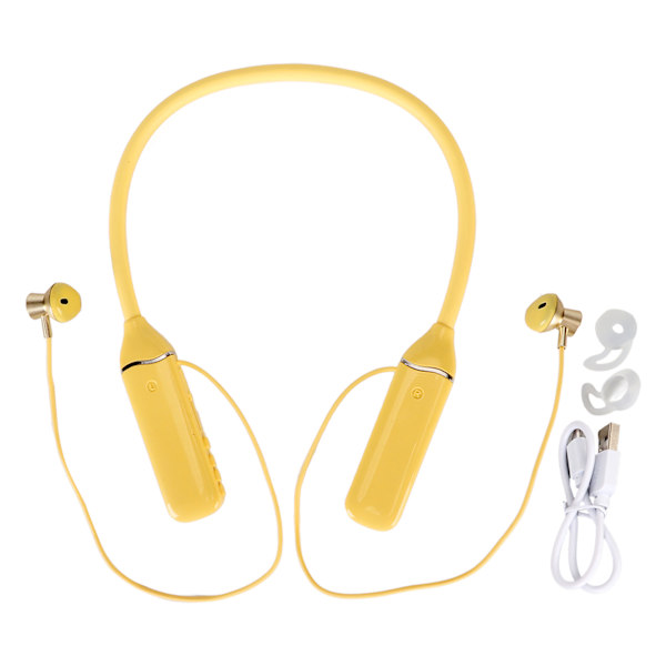 Bluetooth-hovedtelefon med nakkebøjle LED Power Display Hukommelseskort Afspilning Magnetiske øretelefoner Headset med RGB-baggrundslys Gul