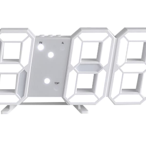 3D LED Väggklocka Minimalistisk Väggmonterad Väckarklocka för Hem Vardagsrum Kontor Vit Font Vit Text