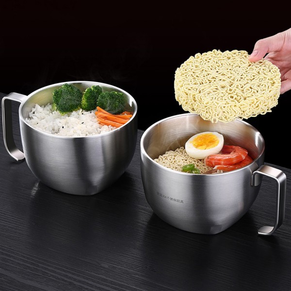 Instant Noodles Suppebolle i rustfritt stål Matbeholder med lokk Håndtak for hjemmebruk