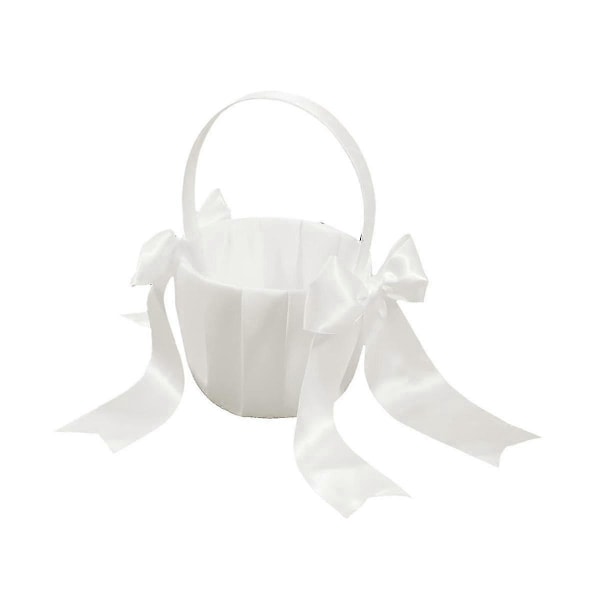 Söt Satin Blomsterflickakorg för Bröllop - Vit - 1 Pack