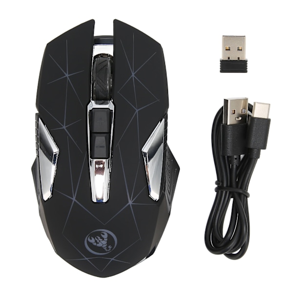 Trådløs mus 2.4G trådløs ergonomisk design 3 DPI sklisikker rulle USB oppladbar spillmus for PC bærbar datamaskin svart