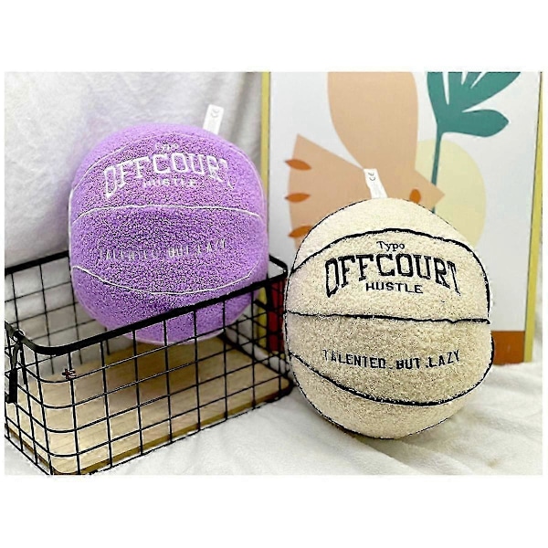 Offcourt Basketbollkudde, Basketbollformad Kudde Teddy Fleece Broderad Basketboll Prydnadskudde