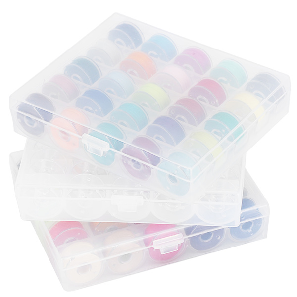 Spolset Tråd Transparent Box Assorterad Färg Förspolning Sytråd Broderinål Tejp