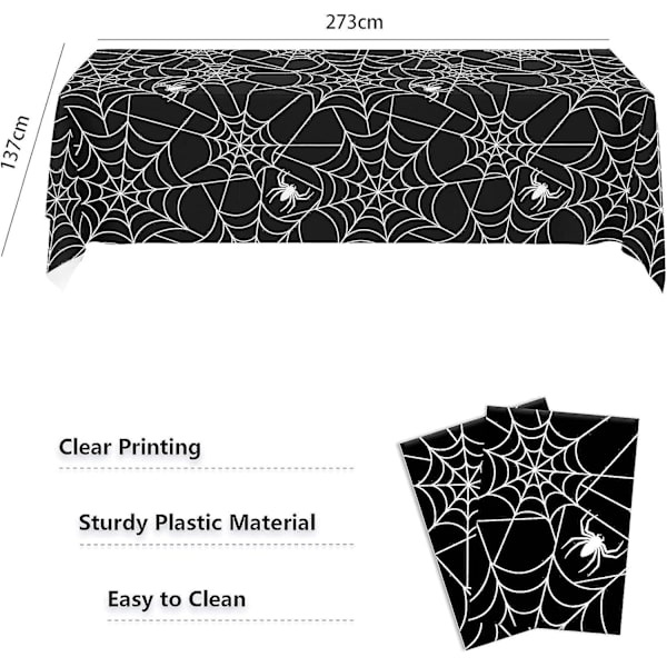 Halloween Party Spindelvävsduk, 2-pack - Svarta Plastdukar 54'x110', Spillskydd