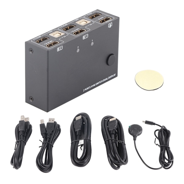 2-portars KVM-switch Dubbelskärm HD Multimedia Interface 4K 30Hz för 2 datorer Dela USB-tangentbord Mus Monitor KVM-omvandlare