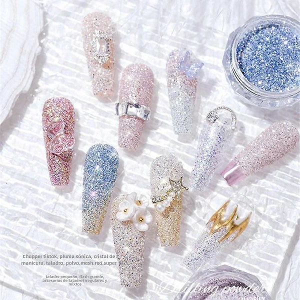 8 Pulloa/setti Sateenkaari Glitter Kynsien Kristallitimantti Jauhe Mikro Lasiglitter Pigmentti Manikyyrikoristeluun