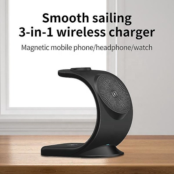 MagSafe Kompatibel Magnetisk Trådløs Lader for iPhone 12/13/14 Pro Max, Airpods, Apple Watch 1-8 (Svart)