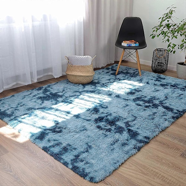 Højluvet stue tæppe lang luv 100 x 160 cm - stue tæppe soveværelse sengetæppe Blødt og fluffy udendørs tæppe turkis mønster