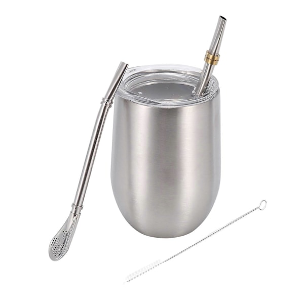Yerba Mate Gresskar Tekopp Sett 12Oz, Rustfritt Kaffe Vannkopp, Sølv
