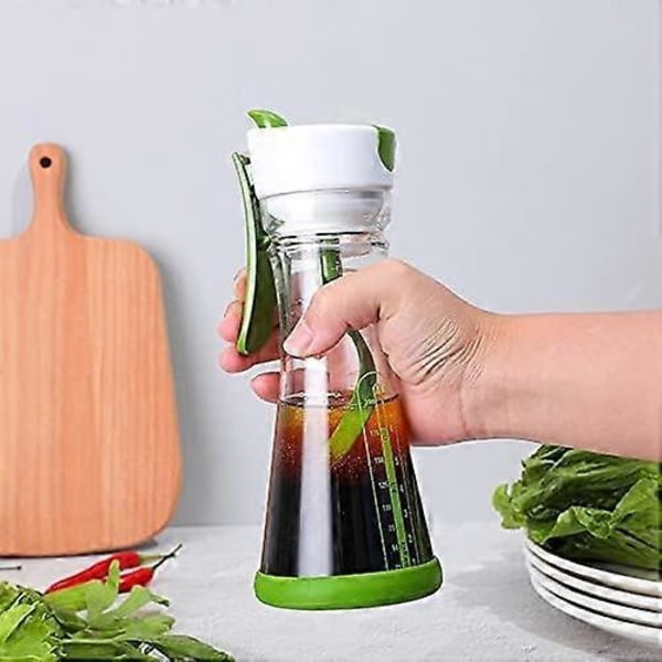 Salladsdressingbehållare med mixer, enkel hällpip och spillsäker pip, salladsdressingshaker
