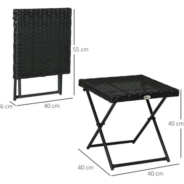 Poly-rattan altanbord, foldbart, stålramme, let at rengøre, 40 x 40 cm, sort