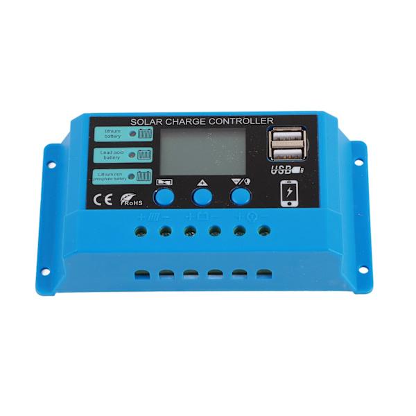 Solcelle ladekontroller 10A batteri gatelampe PV-panel ladekontrollregulator 12V 24V