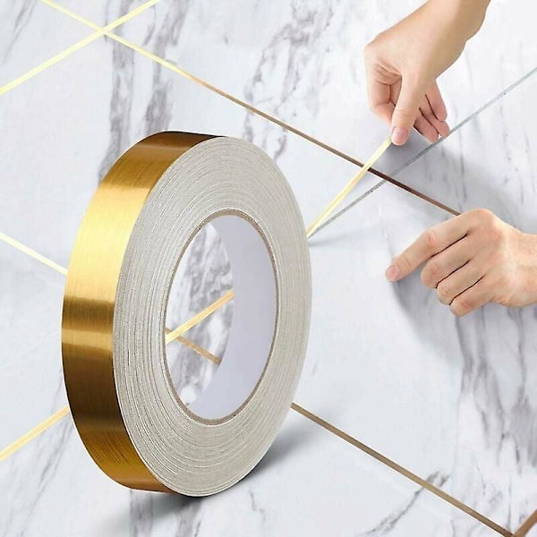 Flise Peel and Stick Dekorativt Klæbebånd, Vandtæt Fugelinjebånd, til Gulve, Vægge, Lofter, Døre og Vinduer, Boligindretning (2cm50m), Guld