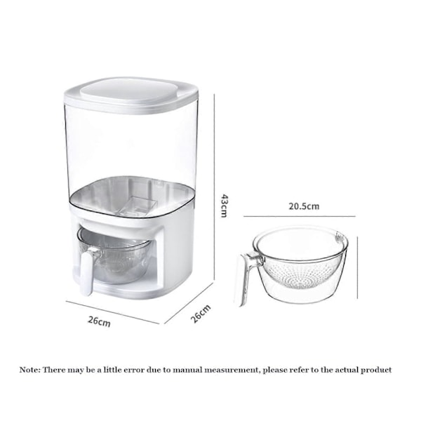 Risdispenser Risbeholder Korn Dispenser Cerealie Dispenser Risspand Tank Risopbevaringsboks, transparent hvid, 26cmX26cmX43cm