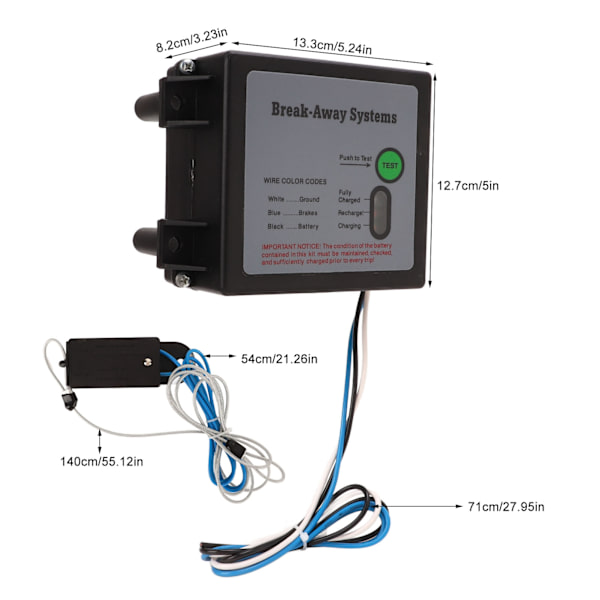 Trailer Brakes Breakaway Kit 12V LED Test Break Away System Universal ajoneuvoihin