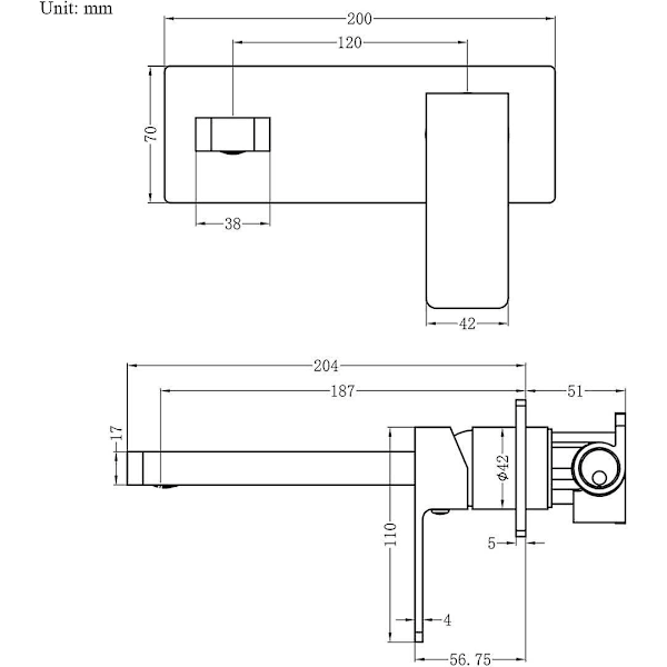 Kobber veggmontert baderomsbatteri - blyfri, kromfinish