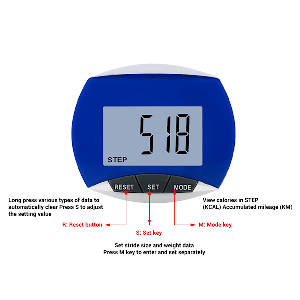 Askelmittari kävelyaskelmittari vyöklipsillä Monitoiminen askelmittari LCD-näyttö Liikuntatarvike