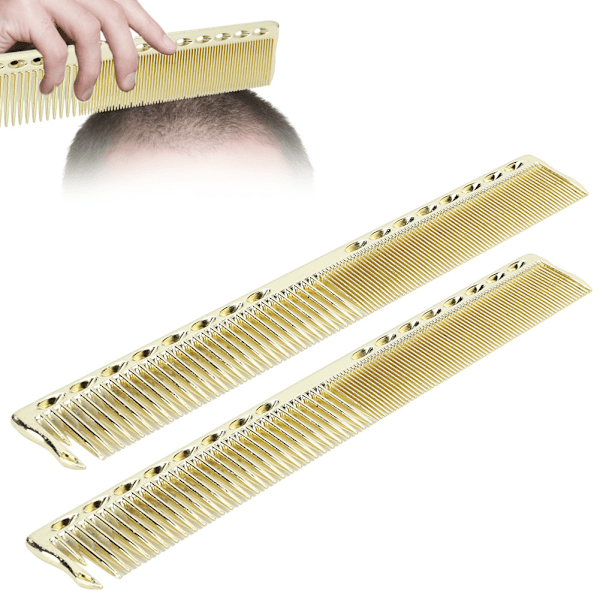 2 stk Profesjonell rustfritt stål hårklipp Kam Salon Frisør Kam Styling ToolGold