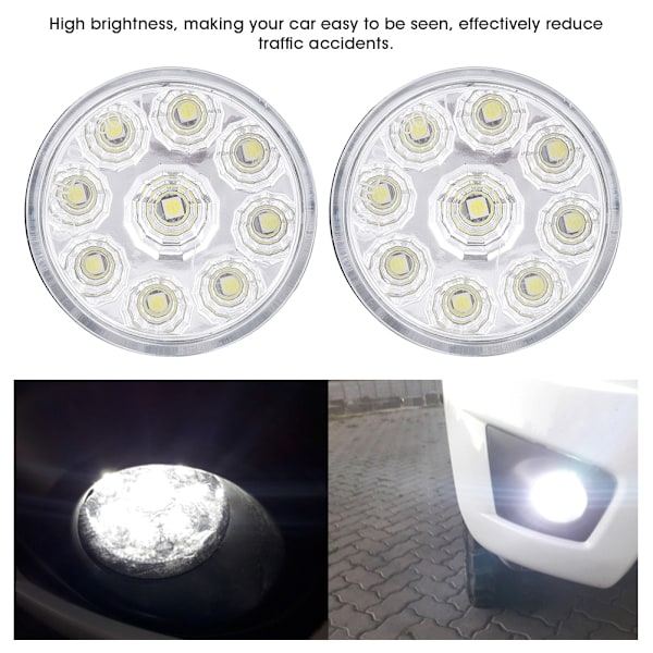 5050 9LED Rundt Tåkelys Dagtid Kjørelys DRL Universal for Bil
