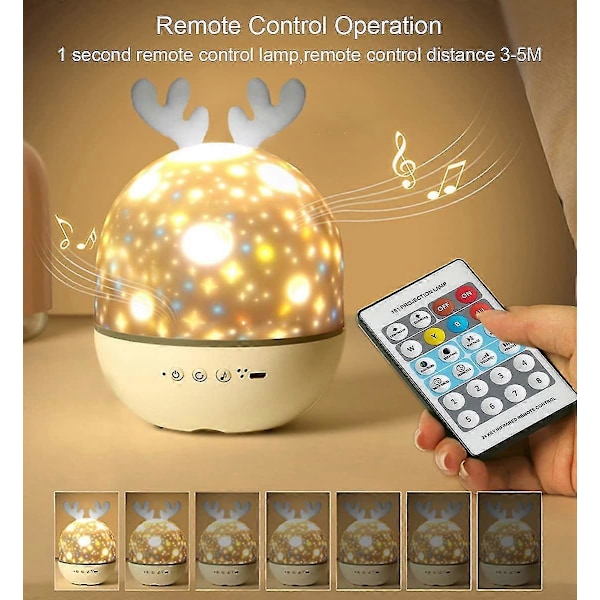 Baby Projektor Natlampe, 360 Rotation, 8 Sange, 6 Projektionsfilm