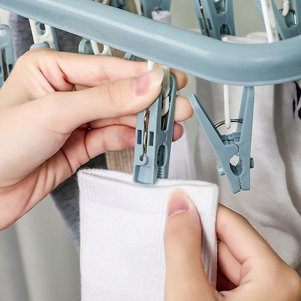1 st Sockställ, Vikbart Sockställ med 32 Plastklädnypor för Strumpor, Underkläder, Blå