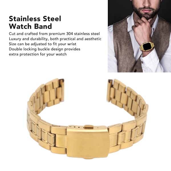 Watch i rostfritt stål Quick Release Dubbellås Spänne Byte av metall watch för män Dam Guld 22mm/0,9in 22mm
