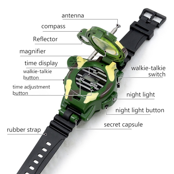 Barn Walkie Talkie Multifunktionell Walky Talky Klocka med Ficklampa Barn Utomhusspel Intercom Leksakspresenter för Pojkar Flickor
