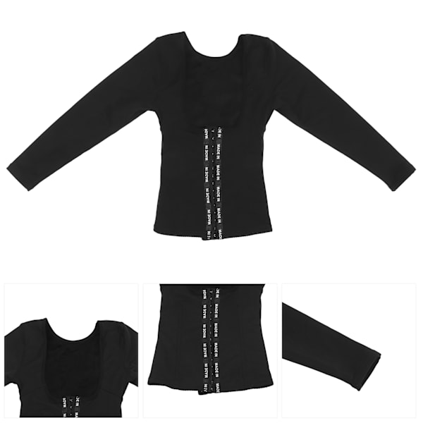Åndbar taljetræner Shapewear Langærmet kropsformende talje slanketræner til kvinder SortL
