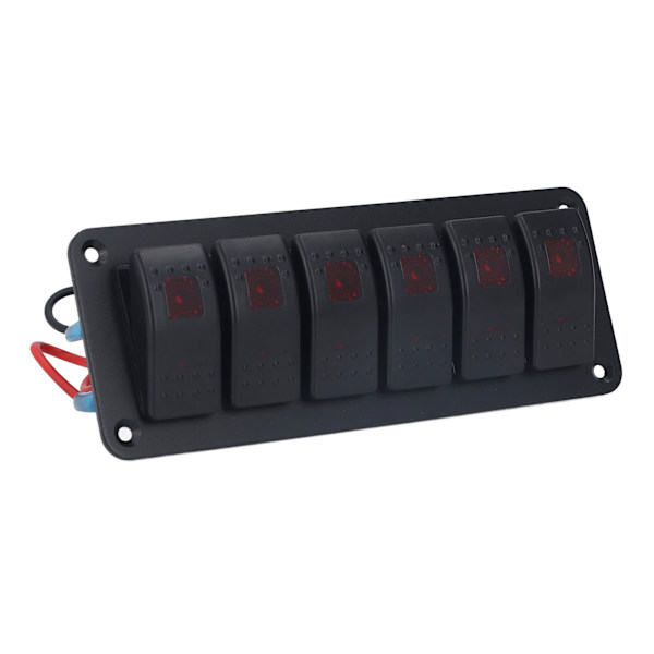 6-veis vippebryterpanel LED-bakgrunnsbelyst på/av-bryter vanntett kretsbeskyttelse for bil RV buss marinebåt ATV UTV rød