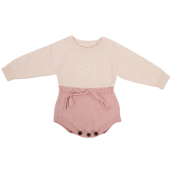 Babykläder Bomull Spädbarn Romper Jumpsuits Härlig Stjärna Långärmad Body för Flickor Rosabeige 66cm