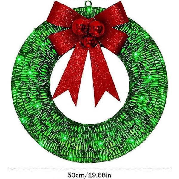 Kunstig julekrans i metal, LED-julekrans, Julekrans med lys til dør, Juledekoration til hjemmet