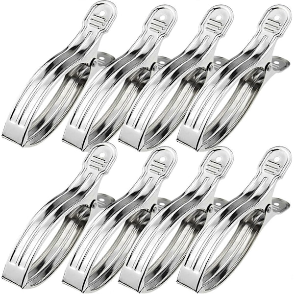8 Store Tøjklemmer i Rustfrit Stål, Store Tøjklemmer Vindtætte Clips, Holdbare Tøjklemmer til Strandhåndklæde/Badehåndklæde