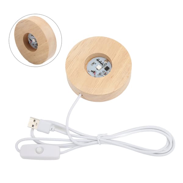 LED-lysbase USB-interface Egetræsmateriale Rund 2 cm/0,8 tommer tykkelse Glødende dekorativ displaylampe til hjemmet 5V Farverig base