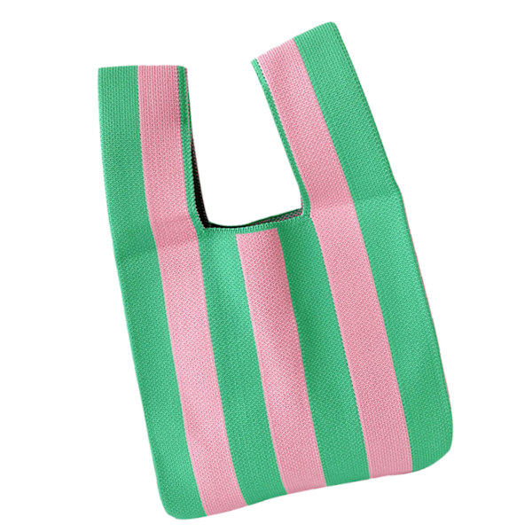 Indkøbspose, indkøbspose, stribemønster, stor kapacitet, sammenklappelig, genanvendelig, vævet taske til daglig rejse, pink grøn