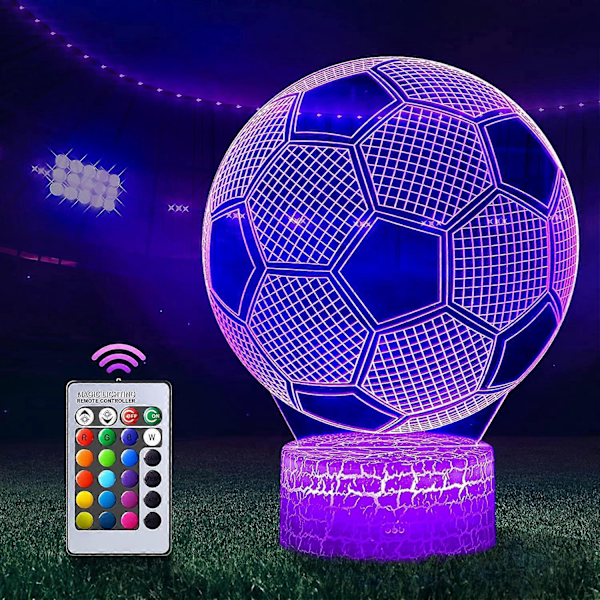 Fodbold 3D Natlampe LED Optisk Illusion Natlampe Børnelampe til Soveværelse Natbord Legetøj og Gave til Drenge Piger 16 Farver Skiftende med