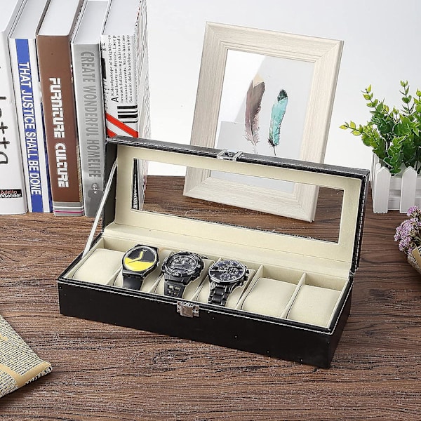 Watch med 6 fack, Pu- watch Display case, organizer