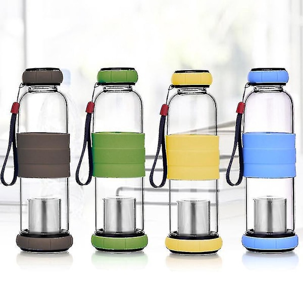 Glasflaska med teinfuser i form av en pumpa - Anti-skållningsflaska för utomhusbruk, blå