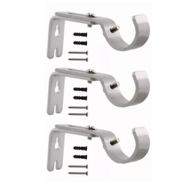 3 Set Gardinstångs Fäste Vägg Justerbar Modern Enkel Järn Stöd Hållare Silver