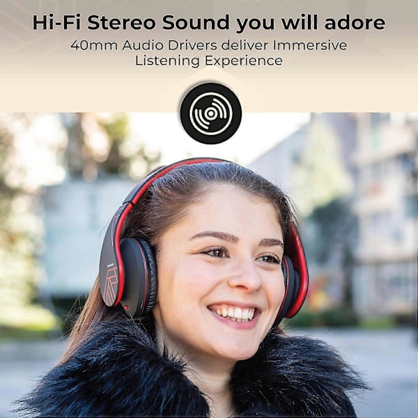 Bluetooth Over-Ear Hörlurar, Trådlösa Stereo Vikbara med Inbyggd Mikrofon, Svart