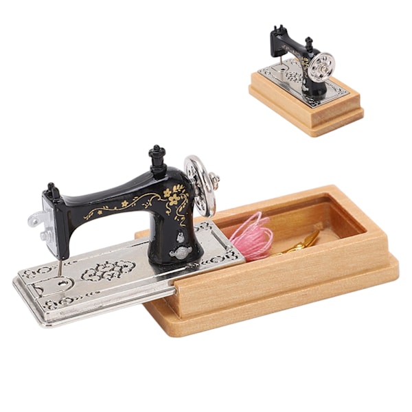 Nukkekodin miniatyyriompelukone Vintage-tyyli Elävä 1/12 Nukkekodin ompelukone Malli koristeluun Puun väri