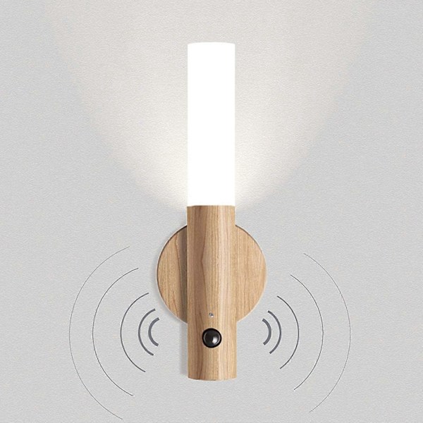 LED Træ Væglampe Retro Batteri Væglampe Bevægelsessensor USB Genopladelig Trådløs Magnetisk Natlampe Børnelampe Sengelampe Varm
